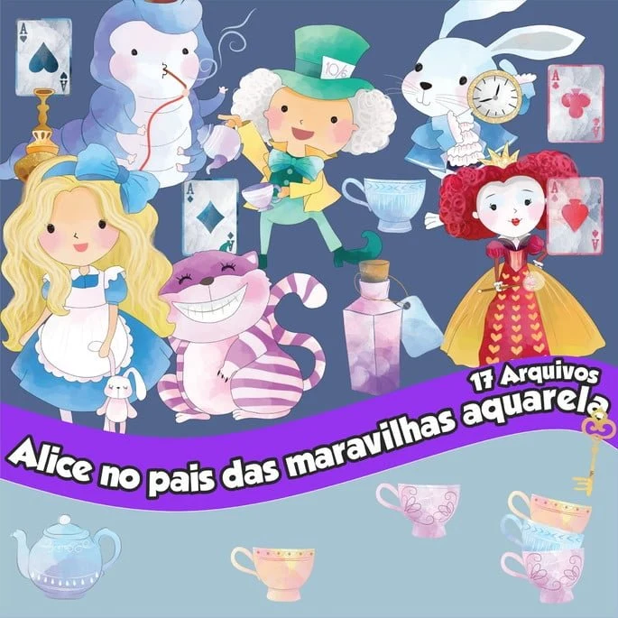 Kit Digital Alice No Pais Das Maravilhas Aquarela 01 Png