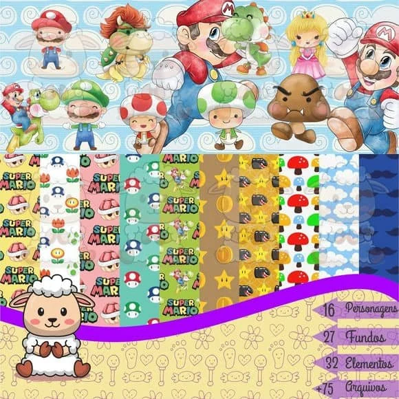 Prévia de Kit Digital Super Mario Aquarela 01 Png