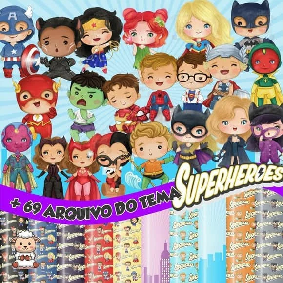 Prévia de Kit Digital Super Heroes Aquarela 01 Png