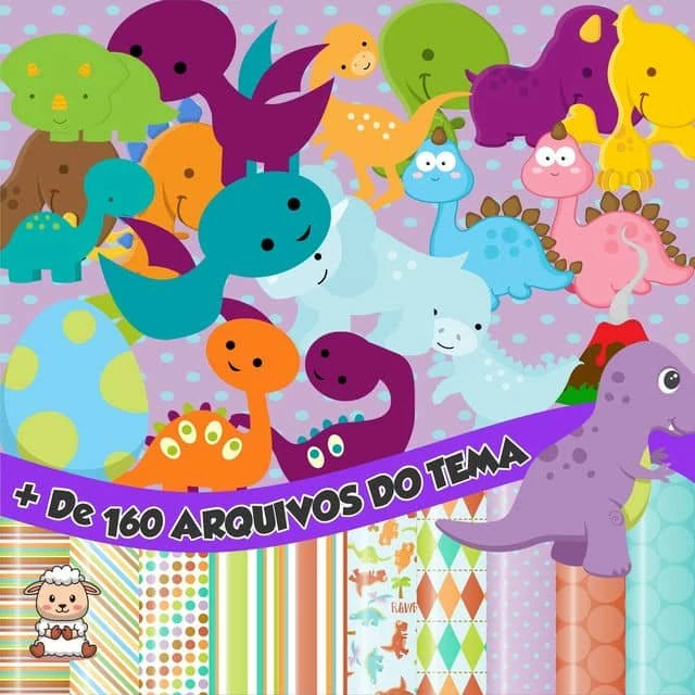 Prévia de Kit Digital Dinossauro Cute 01 Png