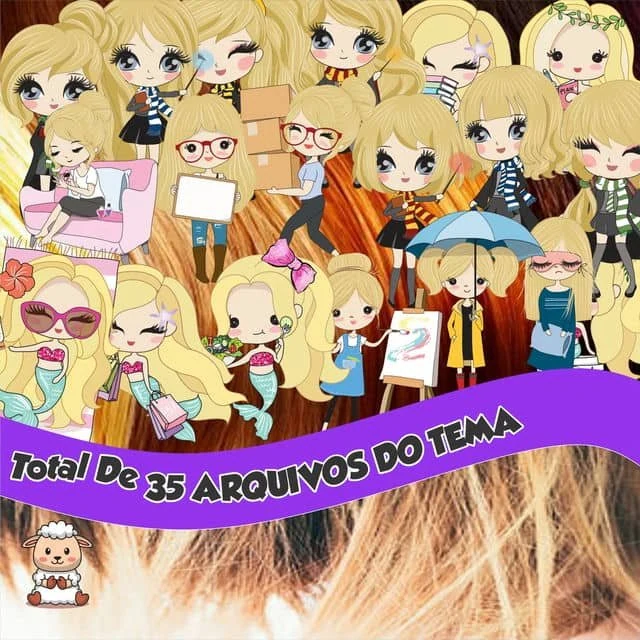 Prévia de Kit Digital Blond Hair Girls Aquarela 01 Png