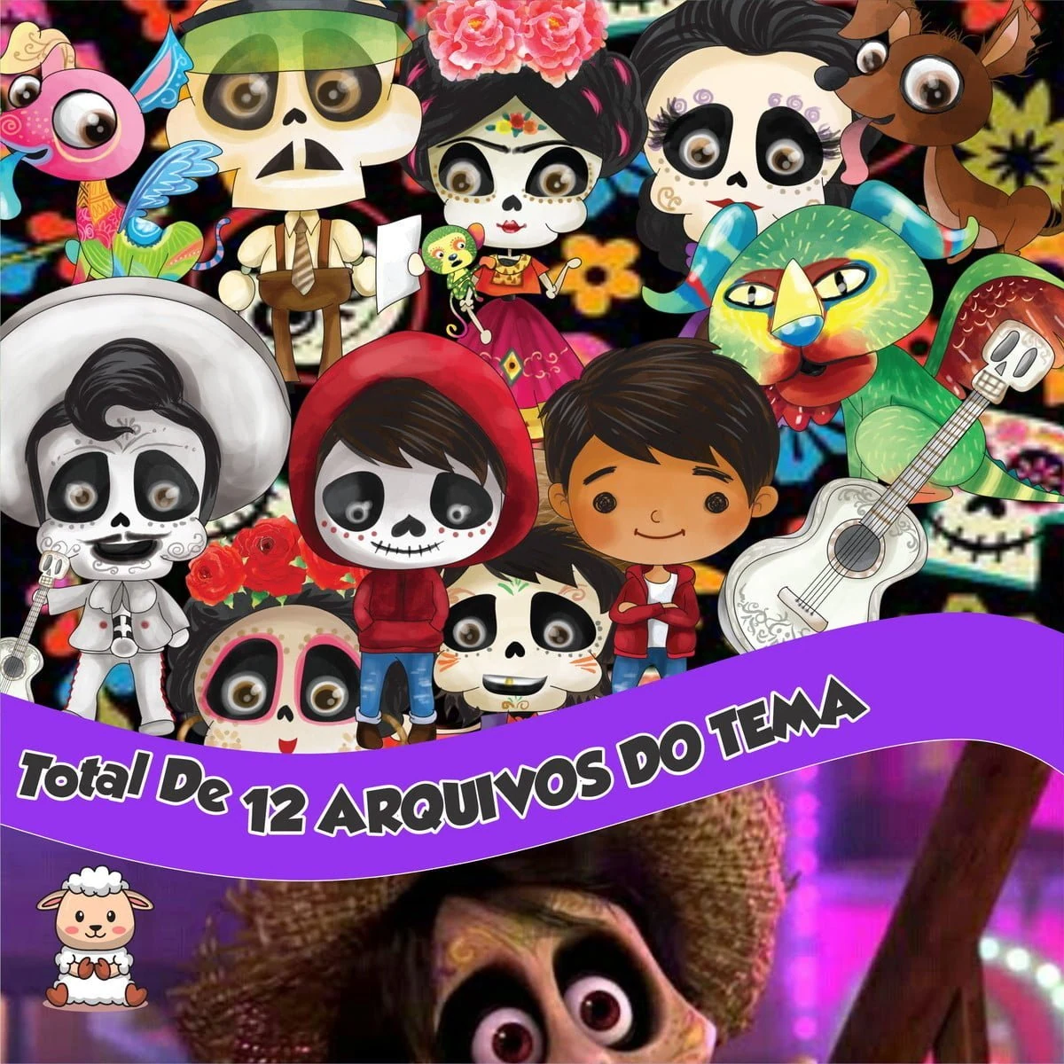 Prévia de Kit Digital Coco a Caveira Aquarela 01 Png