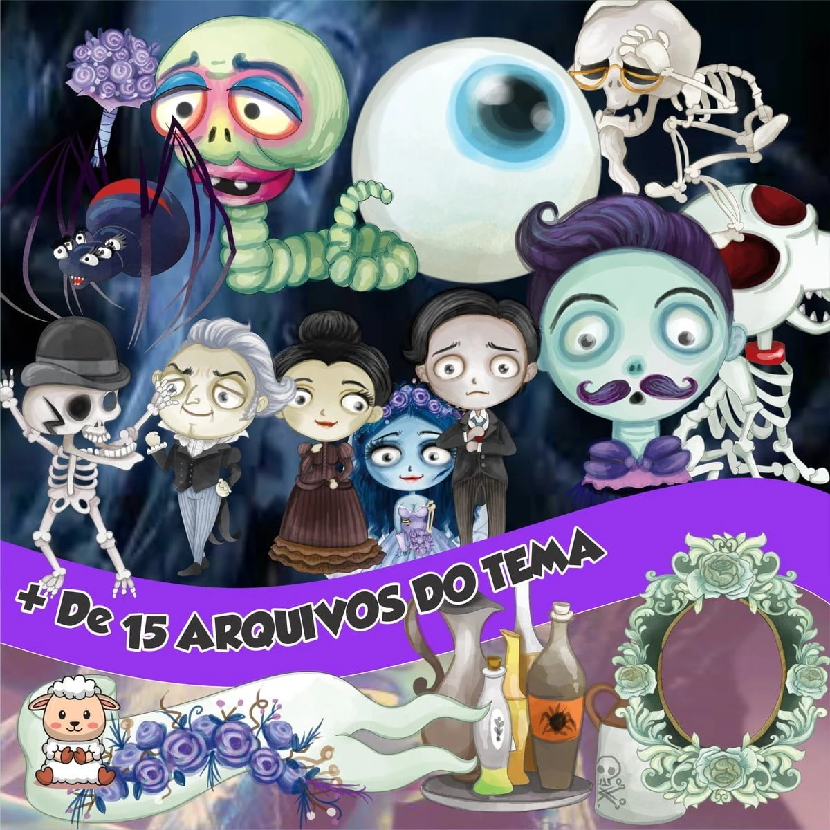 Prévia de Kit Digital Corpse Bride Aquarela 01 Png