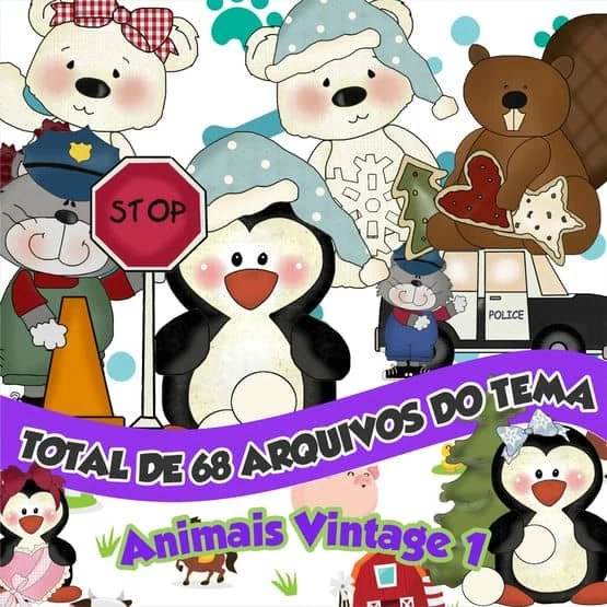 Prévia de Kit Digital Animais Vintage 01 Png