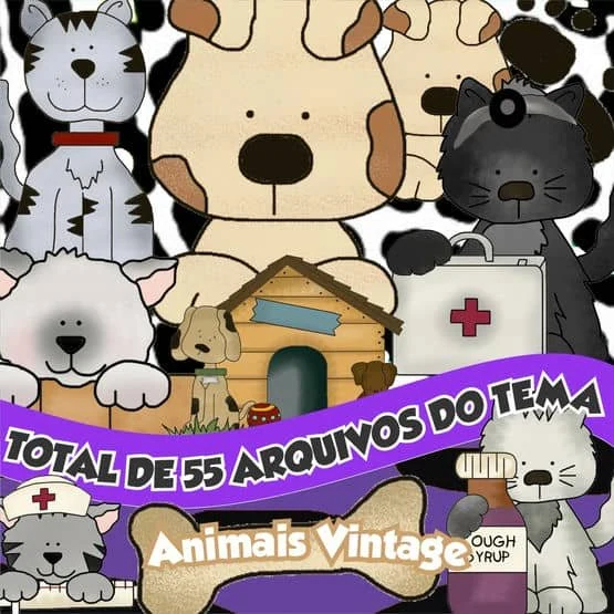 Prévia de Kit Digital Animais Vintage 02 Png