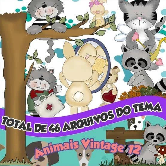 Prévia de Kit Digital Animais Vintage 12 Png