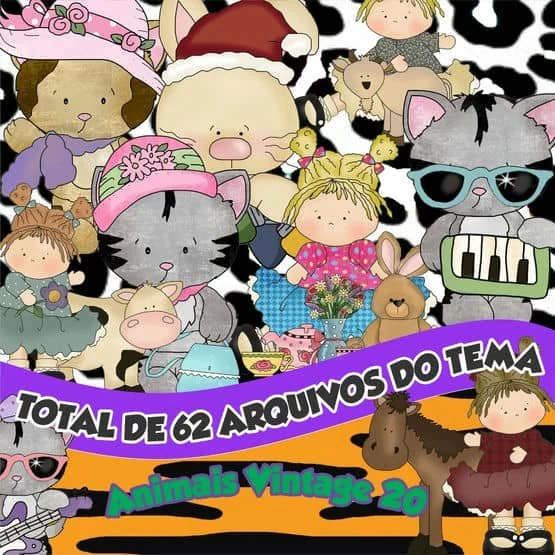 Prévia de Kit Digital Animais Vintage 20 Png