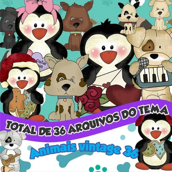 Prévia de Kit Digital Animais Vintage 36 Png