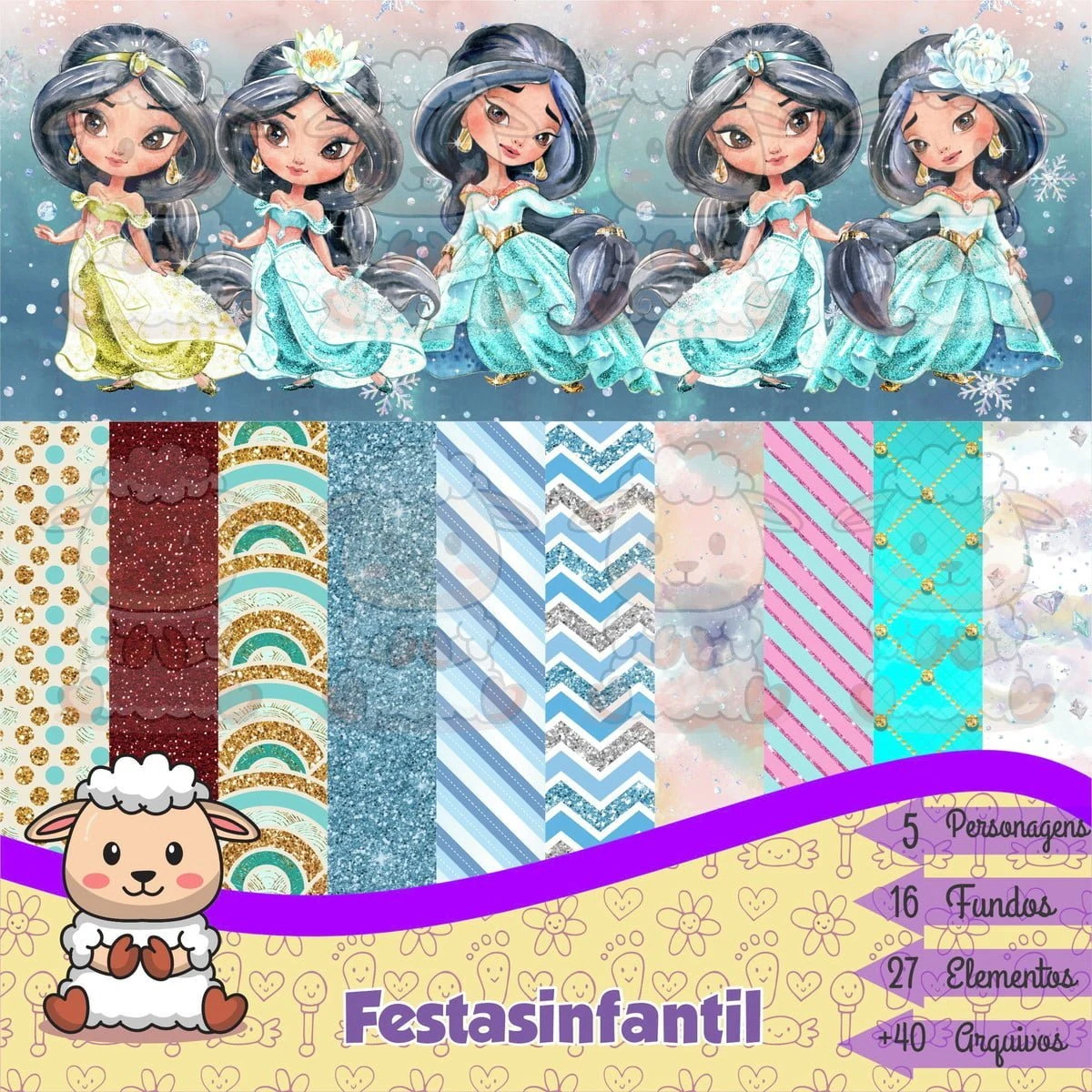 Prévia de Kit Digital Princesa Jasmine Aquarela 01 Png
