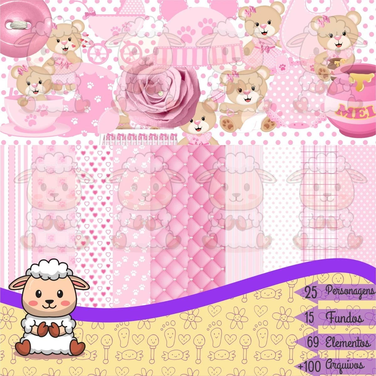 Prévia de Kit Digital Ursinha Menina 01 Png