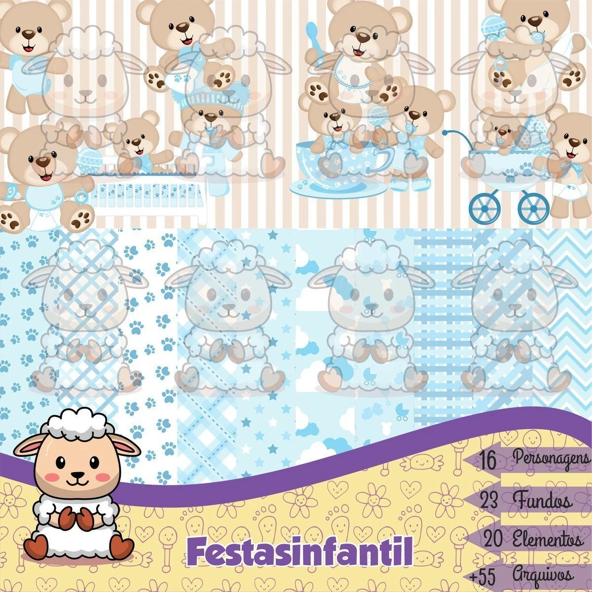 Prévia de Kit Digital Ursinho Menino 01 Png