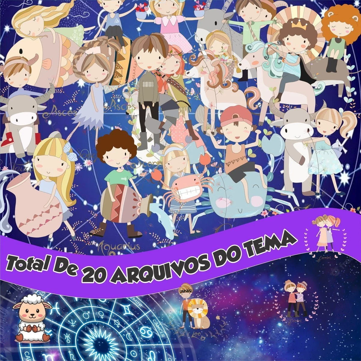 Prévia de Kit Digital Zodiaco Signos Aquarela 01 Png