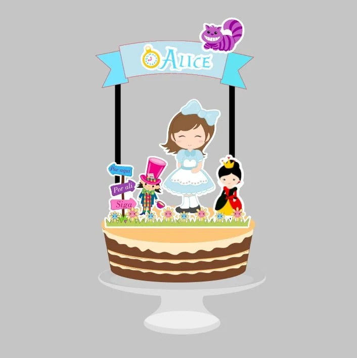 Prévia de Topo De Bolo Alice no Pais das Maravilha 03 Silhouette e PDF