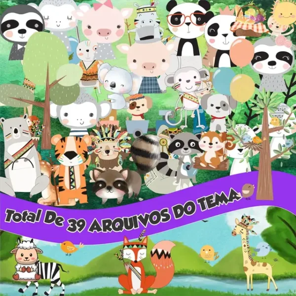 Kit digital Animais Aquarela Png Fundo Transparente